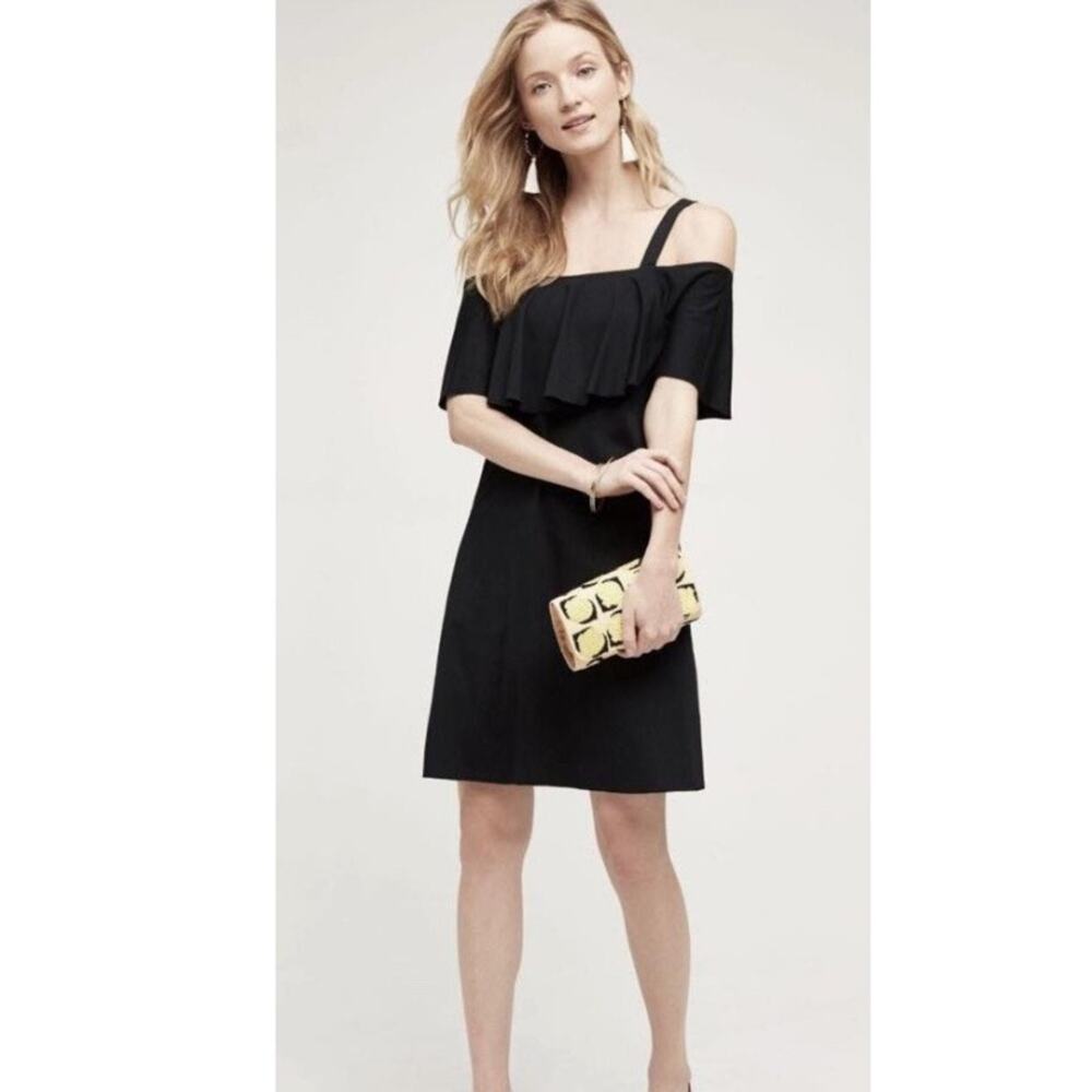 Anthropologie Maeve Cold Shoulder Black Flounce Dress